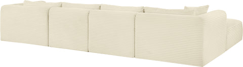 Faye 145" Cream Corduroy Performance Fabric Upholstered Sectional, 5-Piece