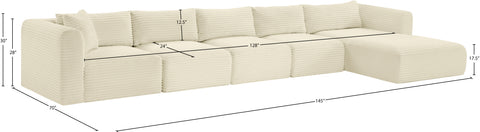 Faye 176" Cream Corduroy Performance Fabric Upholstered Sectional, 5-Piece