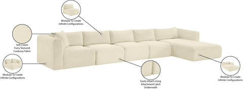Faye 176" Cream Corduroy Performance Fabric Upholstered Sectional, 5-Piece