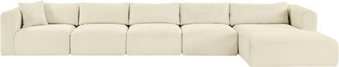 Faye 176" Cream Corduroy Performance Fabric Upholstered Sectional, 5-Piece