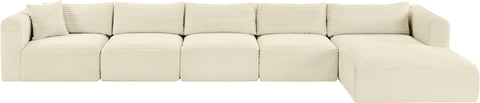 Faye 176" Cream Corduroy Performance Fabric Upholstered Sectional, 5-Piece