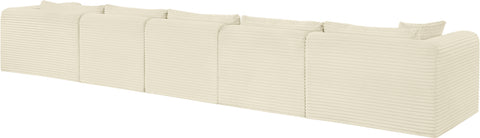 Faye 176" Cream Corduroy Performance Fabric Upholstered Sectional, 5-Piece