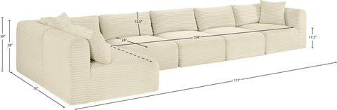 Faye 171" Cream Corduroy Performance Fabric Upholstered Sectional, 6-Piece