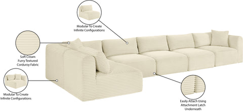 Faye 171" Cream Corduroy Performance Fabric Upholstered Sectional, 6-Piece