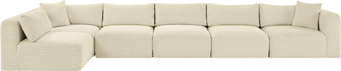 Faye 171" Cream Corduroy Performance Fabric Upholstered Sectional, 6-Piece