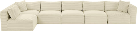 Faye 171" Cream Corduroy Performance Fabric Upholstered Sectional, 6-Piece