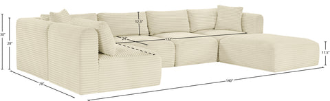 Faye 140" Cream Corduroy Performance Fabric Upholstered Sectional, 6-Piece (Style 3)