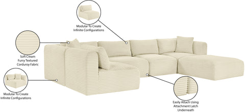 Faye 140" Cream Corduroy Performance Fabric Upholstered Sectional, 6-Piece (Style 3)