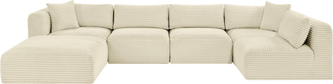 Faye 140" Cream Corduroy Performance Fabric Upholstered Sectional, 6-Piece (Style 3)