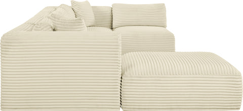 Faye 140" Cream Corduroy Performance Fabric Upholstered Sectional, 6-Piece (Style 3)