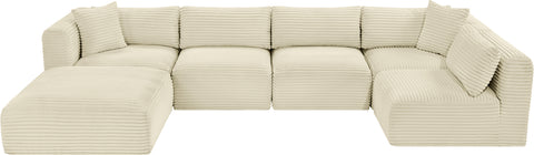 Faye 140" Cream Corduroy Performance Fabric Upholstered Sectional, 6-Piece (Style 3)
