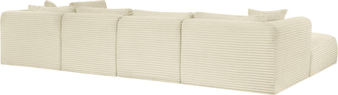 Faye 140" Cream Corduroy Performance Fabric Upholstered Sectional, 6-Piece (Style 3)
