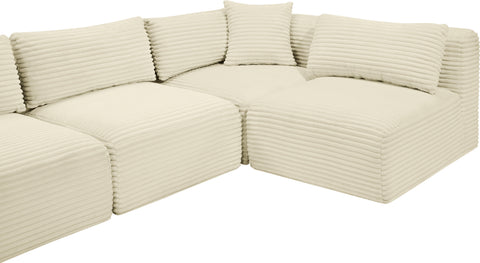 Faye 140" Cream Corduroy Performance Fabric Upholstered Sectional, 6-Piece (Style 3)