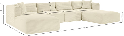 Faye 140" Cream Corduroy Performance Fabric Upholstered Sectional, 6-Piece (Style 4)