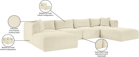 Faye 140" Cream Corduroy Performance Fabric Upholstered Sectional, 6-Piece (Style 4)