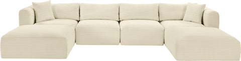 Faye 140" Cream Corduroy Performance Fabric Upholstered Sectional, 6-Piece (Style 4)