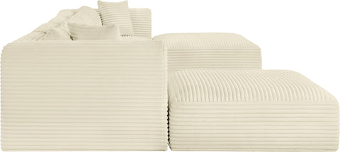Faye 140" Cream Corduroy Performance Fabric Upholstered Sectional, 6-Piece (Style 4)