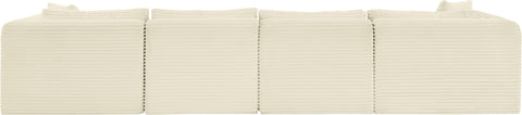 Faye 140" Cream Corduroy Performance Fabric Upholstered Sectional, 6-Piece (Style 4)