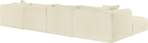 Faye 140" Cream Corduroy Performance Fabric Upholstered Sectional, 6-Piece (Style 4)