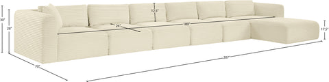 Faye 207" Cream Corduroy Performance Fabric Upholstered Sectional, 6-Piece