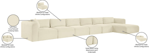 Faye 207" Cream Corduroy Performance Fabric Upholstered Sectional, 6-Piece
