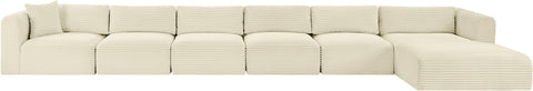 Faye 207" Cream Corduroy Performance Fabric Upholstered Sectional, 6-Piece