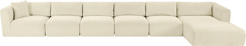 Faye 207" Cream Corduroy Performance Fabric Upholstered Sectional, 6-Piece