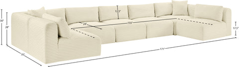 Faye 171" Cream Corduroy Performance Fabric Upholstered Sectional, 7-Piece