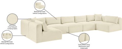 Faye 171" Cream Corduroy Performance Fabric Upholstered Sectional, 7-Piece