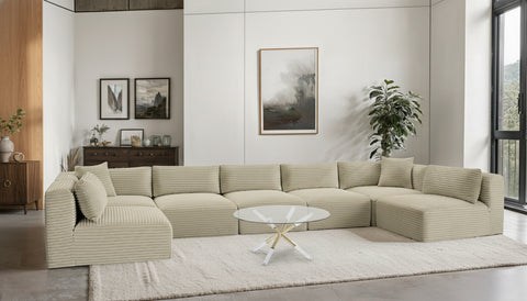 Faye 171" Cream Corduroy Performance Fabric Upholstered Sectional, 7-Piece