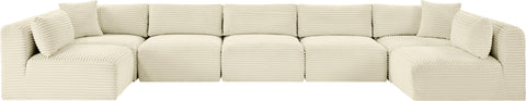 Faye 171" Cream Corduroy Performance Fabric Upholstered Sectional, 7-Piece