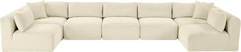Faye 171" Cream Corduroy Performance Fabric Upholstered Sectional, 7-Piece