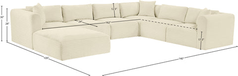 Faye 140" Cream Corduroy Performance Fabric Upholstered Sectional, 7-Piece