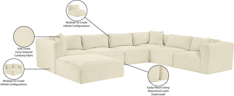 Faye 140" Cream Corduroy Performance Fabric Upholstered Sectional, 7-Piece