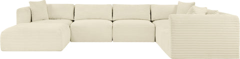 Faye 140" Cream Corduroy Performance Fabric Upholstered Sectional, 7-Piece