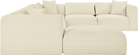 Faye 140" Cream Corduroy Performance Fabric Upholstered Sectional, 7-Piece