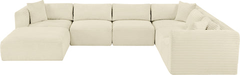 Faye 140" Cream Corduroy Performance Fabric Upholstered Sectional, 7-Piece