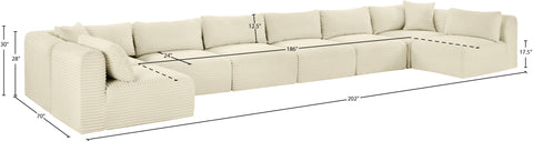Faye 202" Cream Corduroy Performance Fabric Upholstered Sectional, 8-Piece