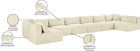 Faye 202" Cream Corduroy Performance Fabric Upholstered Sectional, 8-Piece