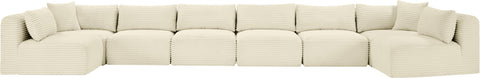 Faye 202" Cream Corduroy Performance Fabric Upholstered Sectional, 8-Piece
