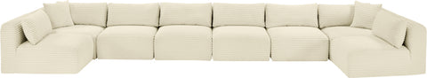 Faye 202" Cream Corduroy Performance Fabric Upholstered Sectional, 8-Piece