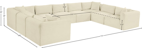 Faye 171" Cream Corduroy Performance Fabric Upholstered Sectional, 9-Piece
