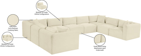 Faye 171" Cream Corduroy Performance Fabric Upholstered Sectional, 9-Piece