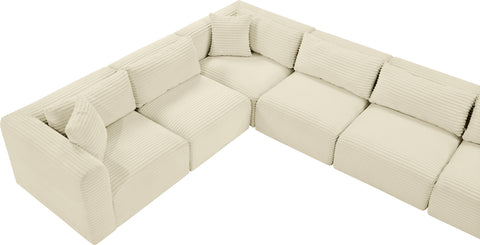 Faye 171" Cream Corduroy Performance Fabric Upholstered Sectional, 9-Piece