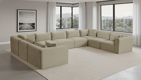 Faye 171" Cream Corduroy Performance Fabric Upholstered Sectional, 9-Piece