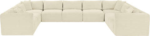 Faye 171" Cream Corduroy Performance Fabric Upholstered Sectional, 9-Piece