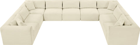 Faye 171" Cream Corduroy Performance Fabric Upholstered Sectional, 9-Piece