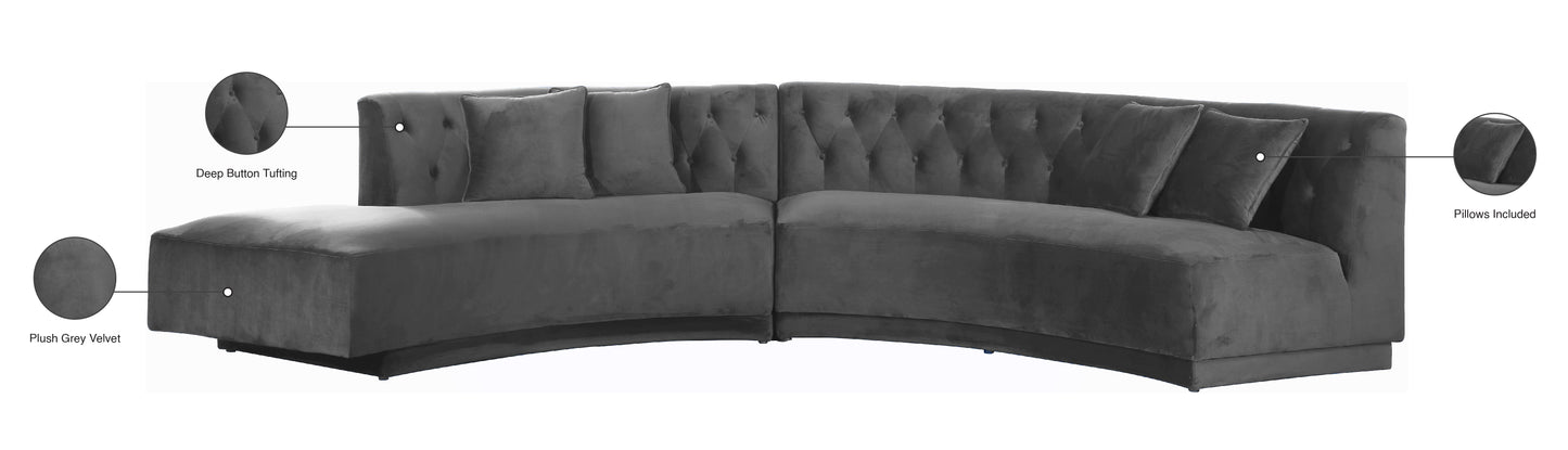 madelyn grey velvet 2pc. sectional sectional