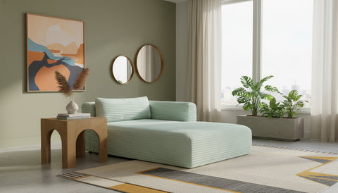 Faye Mint Corduroy Performance Fabric Upholstered Chaise Lounge, 1 Piece