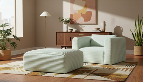 Faye Mint Corduroy Performance Fabric Upholstered Ottoman, 1 Piece